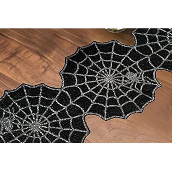 Distinctive Embroidered Beaded Runner Web Structured Unique Design Silver Mat On Black Wedding Placemats Elegant Design Placemat