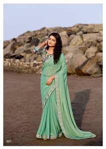 Colección de Saree bordados de seda Malai Premium Catálogo completo disponible a precio mayorista ideal para ropa de fiesta - Product Image 5