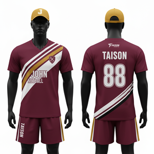 Uniforme de Netball para Hombre, Tela de Poliéster Ligera de 150 GSM, Diseño de Paneles Diagonales en Marrón, Dorado y Blanco, Logotipo Personalizado por Sublimación - Product Image 1