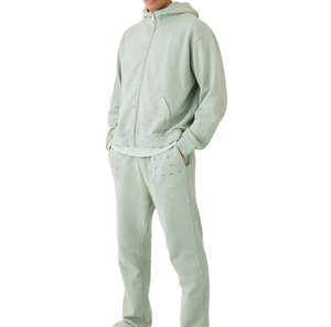 Custom High Quality Winter Casual Solid Cotton Tracksuit Unisex Hoodie and <b>Jogger</b> <b>Set</b> Pullover Hoodies Sweatpants Distressed <b>Set</b> - Product Image 5
