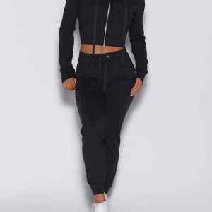 Vente en gros de pantalons de jogging noirs personnalisés pour femmes en polaire éponge pantalons et pantalons pour femmes - Product Image 1