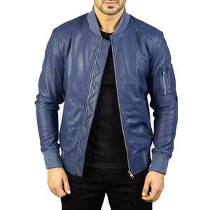 Blouson aviateur en cuir véritable pour homme, style formel, fermeture éclair authentique, doublure matelassée, imperméable et coupe-vent - Product Image 4