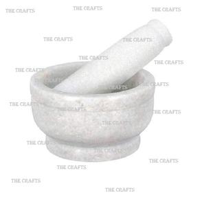 Juego de mortero y mortero de mármol blanco de la más alta calidad para accesorios de cocina de forma redonda Imam Dasta a los precios más bajos - Product Image 1