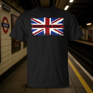 Mind The Gap Union Jack Flag T-Shirt noir pour hommes, vêtements décontractés - Product Image 3