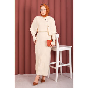 Autumn Casual Cape <b>Knit</b> Dress <b>Set</b> with Button Detail for Cream Print Style - Product Image 2