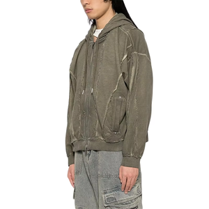Sweat à capuche streetwear décontracté à manches longues pour homme, style vintage, double fermeture éclair, délavé et vieilli - Product Image 5