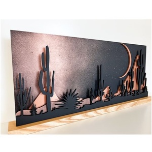 Letrero Moderno de Madera con Paisaje Nocturno del Desierto en 3D, Arte de Silueta de Luna y Cactus de Múltiples Capas, Decoración del Hogar, Arte de Pared de Madera, Ramadán, Boda - Product Image 1