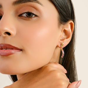 Boucles d'oreilles colorées en forme de vague de saphir et de rubis pour les femmes solide K14 or blanc réglage de canal bijoux en pierres précieuses précieuses - Product Image 4