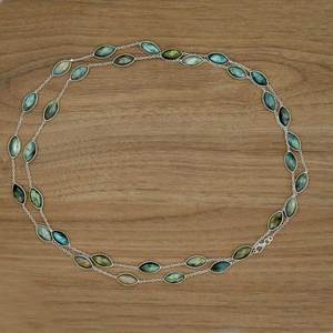 สร้อยคอยาวทำด้วยมือเงินแท้สีเงินสเตอร์ลิง925อัญมณีเหลี่ยมเพชรพลอยสองชั้นของขวัญที่ทันสมัยสำหรับเธอ - Product Image 4