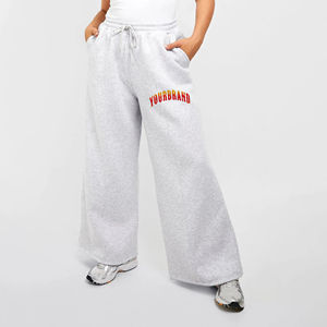 Pantalon évasé pour femme, style streetwear décontracté, taille élastique, taille haute, imperméable, respirant, en molleton de coton - Product Image 1