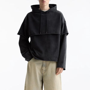 Nouvel arrivage Dernier style Hommes Acid Washed Double Sleeve Hoodie Meilleur Streetwear Coton Polaire Pull à capuche - Product Image 1