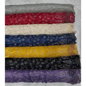 Tissu de créateur découpé au laser avec perles pour robes de mariée, robes de soirée et lehengas – Magnifique textile orné - Product Image 2