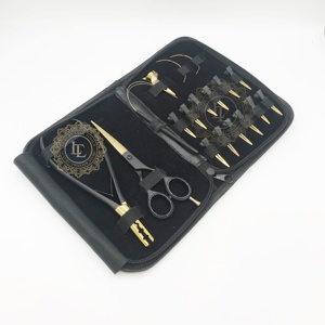 Kit d'outils pour extensions de cheveux à micro-anneaux en ruban noir et or, marque privée, kit d'extensions de cheveux de haute qualité et durables, prix de gros - Product Image 1