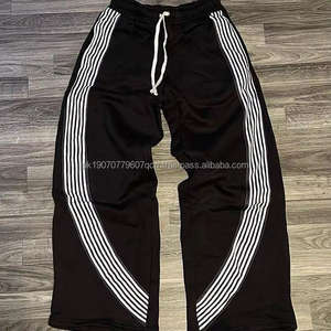 Wholesale 100% Cotton <b>Men's</b> Casual Track Pants Wide Leg <b>Baggy</b> Flared Sweat pant Customizable Design - Product Image 4