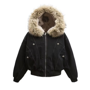 Veste imperméable en peau de mouton rembourrée en coton à capuche avec empiècements noirs Cleanfit Y2K américaine pour hommes et femmes, style Harajuku rétro hip-hop populaire - Product Image 3