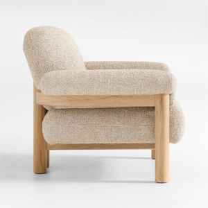 Fauteuil en teck massif moderne de luxe, élégant fauteuil de salon avec coussin blanc pour salon et hôtel - Product Image 3
