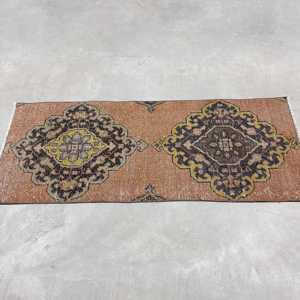 Turkish Rug, Small 1.7x4.4 ft Vintage Rug, <b>Brown</b> Bordered <b>Wool</b> Rug - Product Image 4