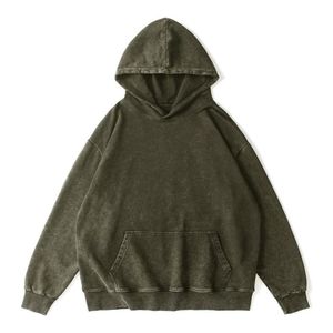 OEM ODM Sweats à capuche délavés à l'acide avec poche kangourou et fermeture éclair complète 100% coton Streetwear Sweat à capuche vintage surdimensionné avec épaules tombantes - Product Image 3