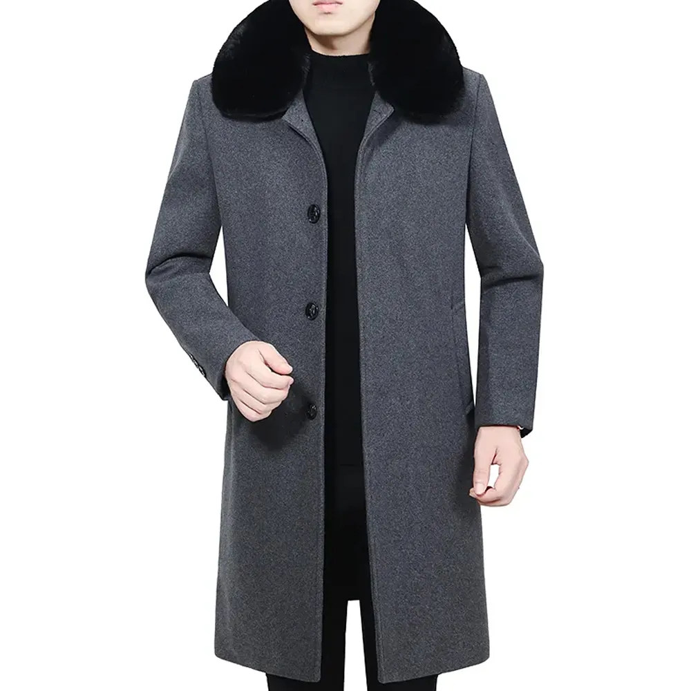 Manteau long pour homme Trench mince d'automne avec col en fourrure, manteau long respirant d'hiver pour homme, manteau de service personnalisé OEM