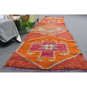 Tapis Kilim Turc Vintage Orange Rose 3.3 X 11.1ft Classique Tissage Plat Tressé Patchwork Motif Laine Matériel Latex pour Couloir - Product Image 4
