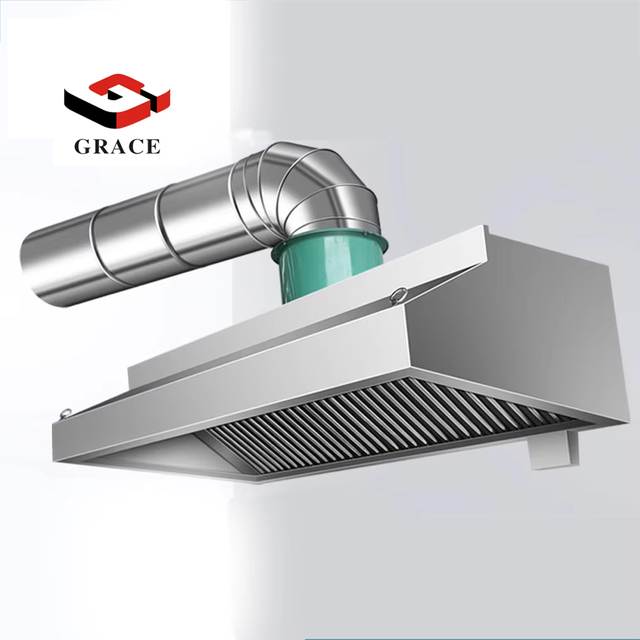 2.5 Meter Commercial Kitchen Hood Extractor with Electrostatic Filter Removes Cooking Smoke Oil Grease Odor