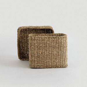 Boîte carrée décorative en herbe de mer, boîtes de rangement en herbe de mer faites à la main, panier à couvercle multi-usages - Product Image 4