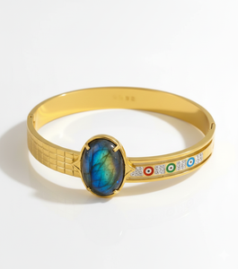 Bracelet jonc ovale en acier inoxydable et labradorite, 10×14 mm, 2,6 pouces, 12g, bijoux en gros, à porter au quotidien, cadeau pour elle - Product Image 1