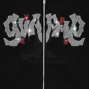 High Quality Screen Print With Rhine Stone <b>Zip</b> Up <b>Hoodie</b> For Men's 100%Cotton 450GSM Flees Wholesale and Customized - Product Image 5