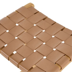 Minimalist Garden Bar Chair <b>Stool</b> Modern Teak Wooden <b>Leather</b> Chair Bar <b>Stool</b> for Outdoor Restaurant Bar Coffee Shop Furniture - Product Image 5