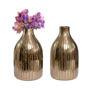 Juego de 2 Jarrones Modernos de Aluminio Cónicos con Textura Martillada en Oro Antiguo, Elegantes Centros de Mesa Decorativos para el Hogar - Product Image 6