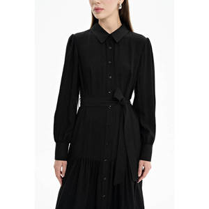 A-Line Black <b>Chiffon</b> <b>Dress</b> with Belt - Product Image 4
