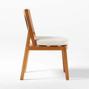 Chaise de salle à manger moderne coussin imperméable cadre en bois de teck solide tissé rotin synthétique dossier torsadé meubles villa - Product Image 3