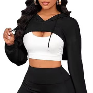 Women's Cropped <b>Hoodie</b> <b>Zip</b> Up Long Sleeve Crop Top Sweatshirts - Product Image 1