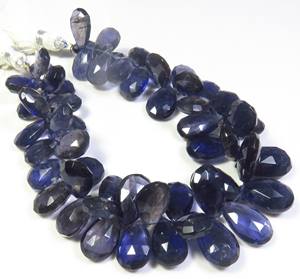 ราคาโรงงานสำหรับลูกปัดไอโอไลต์สีน้ำเงินธรรมชาติทรงลูกแพร์ ขนาด 10-16 มม. 7 เส้น ลูกปัดพลอยเจียระไนเหลี่ยมแบบหลวมจากไอโอไลต์สีน้ำเงินสำหรับทำสร้อยคอ - Product Image 1