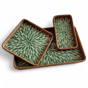 Bandeja Clásica Hecha a Mano con Madreperla y Ratán para Servir en la Mesa, Uso Diario en la Cocina y Comedor - Product Image 1