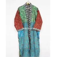 Robe ethnique vintage en soie, kimono de plage élégant pour femme, fabriqué à partir de sari indien recyclé, avec logo frontal, séchage rapide, col en V, printemps, été, automne
