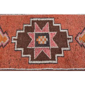Vintage <b>Rug</b>, 2.4x10 ft <b>Runner</b> <b>Rug</b>, Orange Check Wool Turkish <b>Rug</b> - Product Image 5