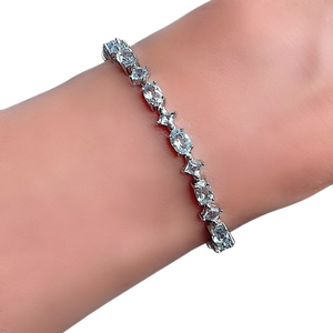 Pulsera de Tenis Clásica y Moderna para Mujer, Plata de Ley 925, Gema de Topacio Azul, Joyería Hecha a Mano, Chapada en Rodio y Oro - Product Image 1
