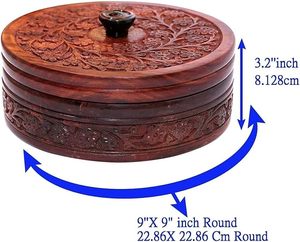 Handcrafted <b>Wooden</b> Chapati <b>Box</b> for Decorative Roti Storage Colorful Printed <b>Lid</b> <b>with</b> Polished Finished Decoration - Product Image 3