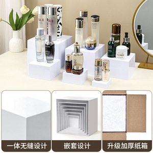 <b>Acrylic</b> Porcelain White Square <b>Display</b> Stand <b>Box</b> with Black Base for Wedding Festival Jewelry Storage - Product Image 2