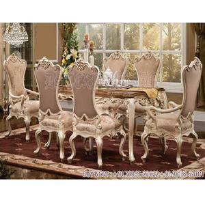 Table et chaises de salle à manger sculptées à la main de style italien, design moderne, ensemble de table de salle à manger 6 places, ensemble de salle à manger élégant en teck sculpté - Product Image 1