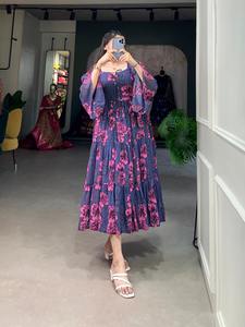 Nueva colección de verano estampado floral Georgette Micro algodón vestidos casuales para la venta en línea - Product Image 2