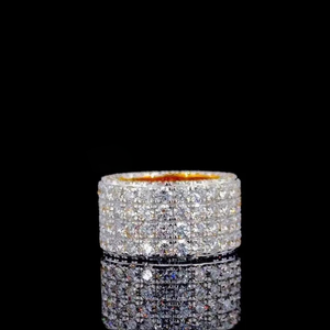 Bague large en argent sterling avec diamants Moissanite, entièrement pavée, style Hip Hop de luxe, bijou de déclaration pour homme - Product Image 1