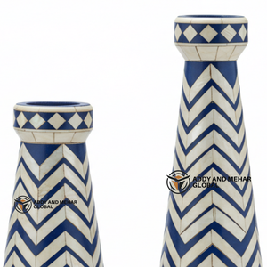 Indian Handmade Mother of Pearl Candle Stand <b>Set</b> with Chevron Pattern Christmas <b>Home</b> Decor-Durable & Light <b>Weight</b> - Product Image 6