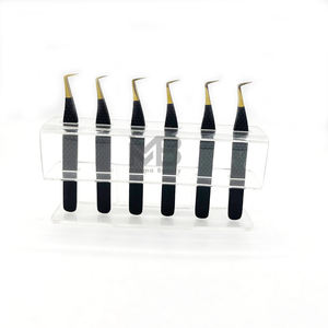 Pinzas de extensión de pestañas de acero inoxidable, volumen de 90 grados, Punta dorada negra mate, suave, alta calidad, duradera, personalizable - Product Image 1