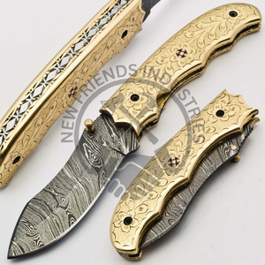 มีดล่าสัตว์พับได้ทำจากเหล็กดามัสกัสเกรดอุตสาหกรรมทำจากไม้แกะสลักด้วยมือปรับแต่งได้ตามต้องการ - Product Image 2