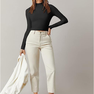 Basic Mock Neck Women's <b>Crop</b> <b>Tops</b> Custom High Quality Slim Fit Long Sleeve Fitted Lightweight Oem Workout Shirts for Women <b>Crop</b> - Product Image 6