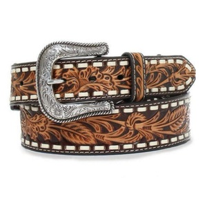 Durable Unisex Floral Tooled cinturones de cuero marrón con hebilla de cuentas personalizado mejor calidad productos de caballo de los fabricantes - Product Image 1