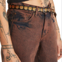 Shorts en jean déchiré marron style Y2K avec nœud et taille haute pour hommes et femmes – Tenue décontractée d'été