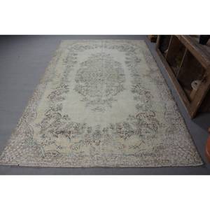 พรมตุรกีวินเทจขนแกะสีเบจสีฟ้า6.1 x 9.3ft แบนถักลายสำหรับตกแต่งห้องนั่งเล่นห้องโถงใช้น้ำยาง - Product Image 1